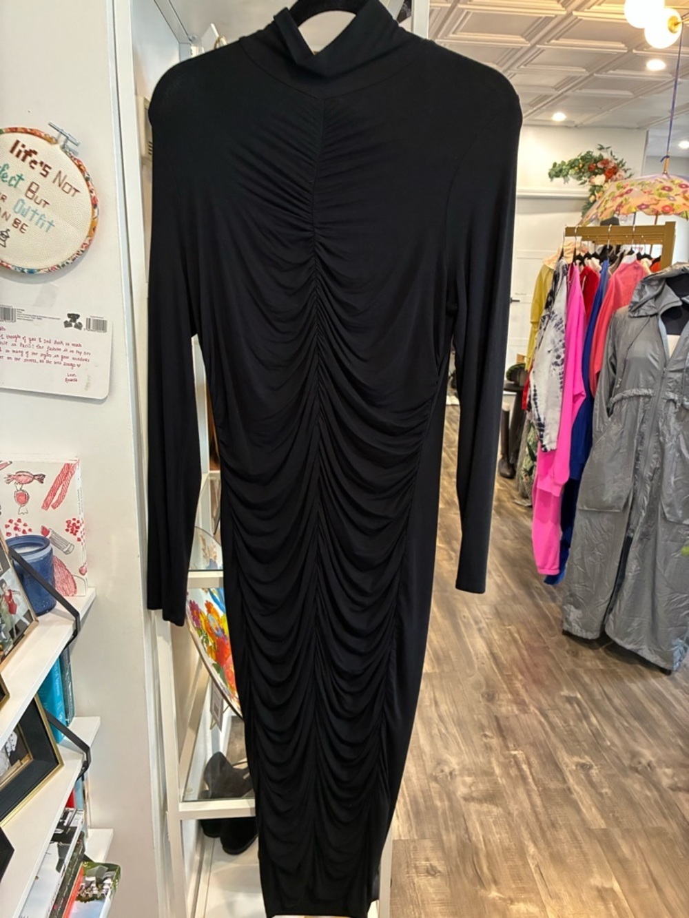Veronica Beard Black Ruched Long Sleeve Midi Dress size M
